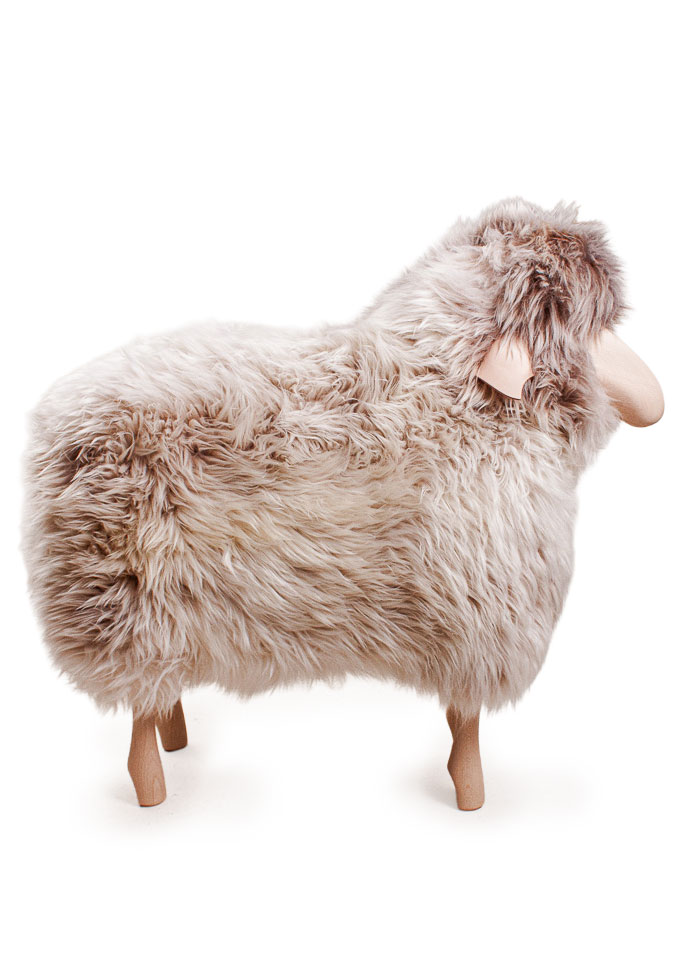 Holzschaf mit Natur-Lammfell, Wollschaf hell